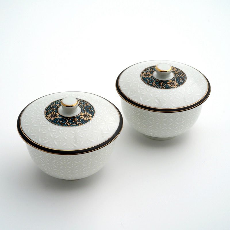 SALE 【九谷焼SALE】白七宝 蓋付二客碗〈2客〉 |皿や鉢など和食器の  