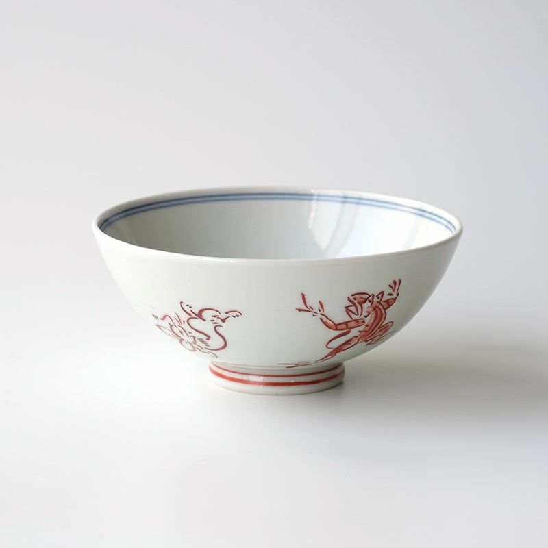鳥獣戯画（ちょうじゅうぎが） 鳥獣戯画 飯茶碗 赤絵〈1個〉 京焼 