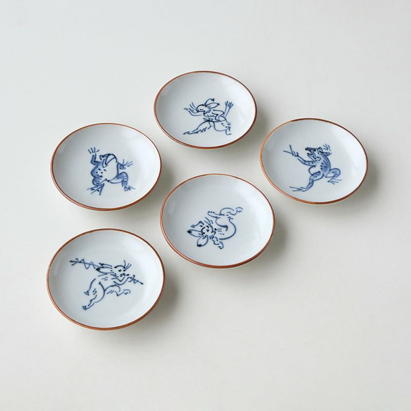 鳥獣戯画 豆皿 染付〈5枚〉 京焼・清水焼 | 京都 皿や鉢など和食器の