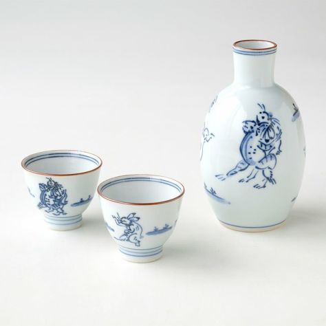 鳥獣戯画（ちょうじゅうぎが） 【会員特別価格】鳥獣戯画 酒器揃 染付 