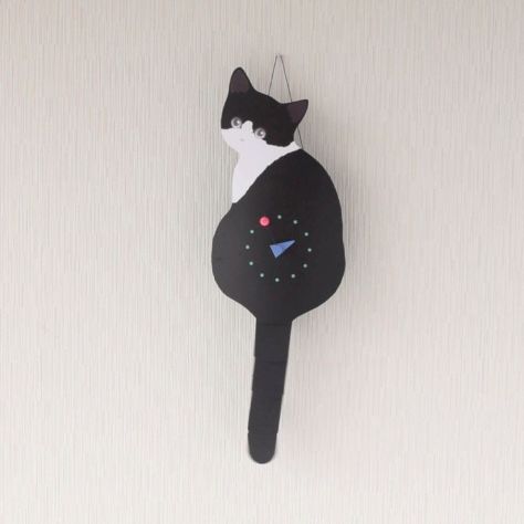 猫時計 黒 藤井啓太郎 猫のしっぽをふる時計 - 家具