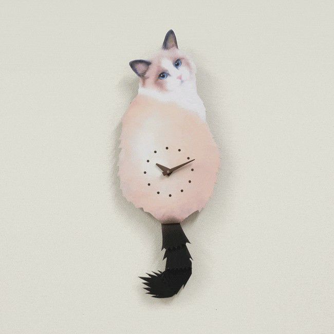 猫のしっぽをふる時計 藤井啓太郎 藤井 啓太郎 猫時計 ラグドール |皿 