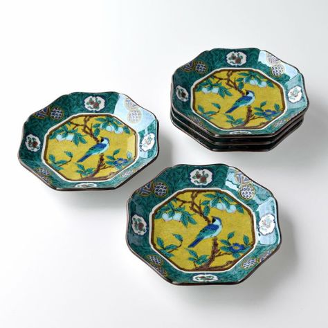 【九谷焼SALE】吉田屋花鳥 5号皿〈5枚〉