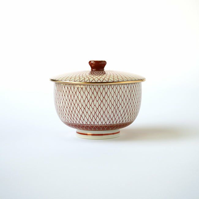 SALE 【九谷焼SALE】赤網 蓋付二客碗〈2客〉 |皿や鉢など和食器の通販