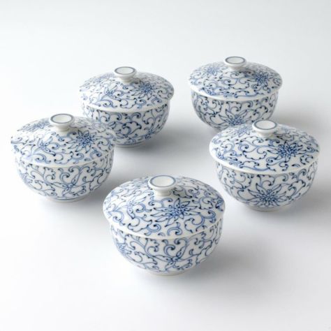 京唐草 お茶呑茶碗（桐箱入）〈5客〉 瀬戸焼