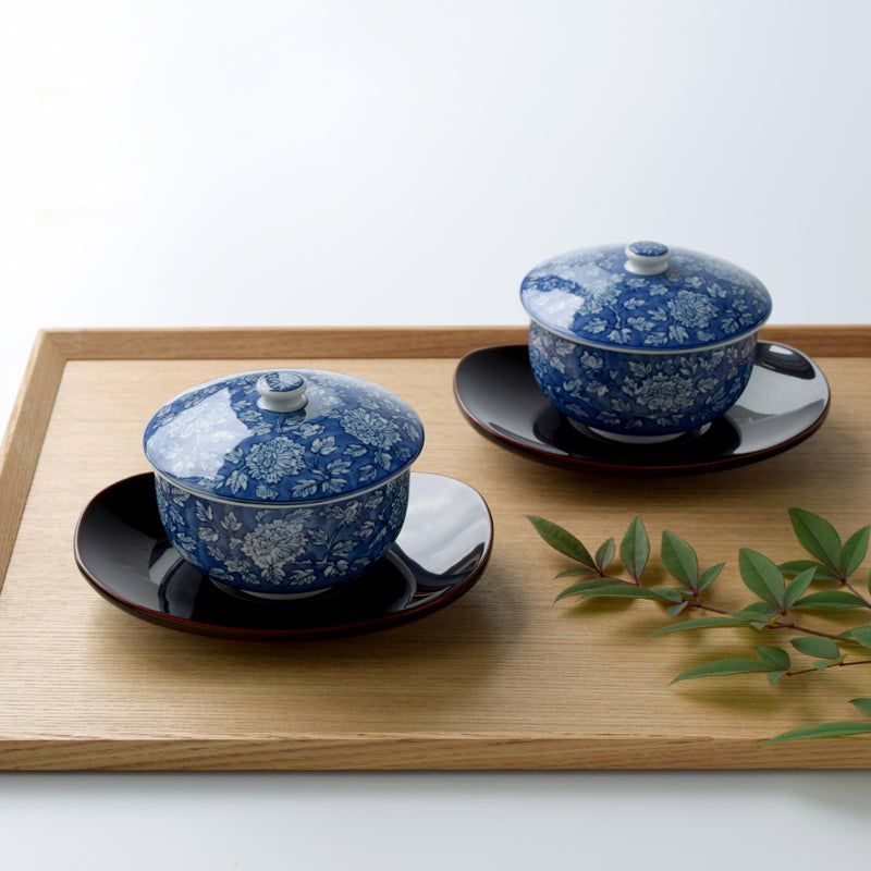 染牡丹 蓋付お茶呑茶碗（木箱入）〈5客〉 美濃焼 | 京都 皿や鉢など和