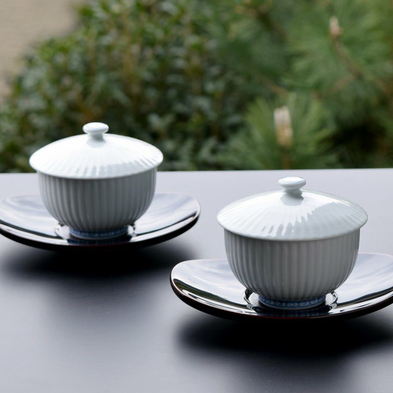 蓋付き 青華瓔珞文 蓋付お茶呑茶碗（桐箱入）〈5客〉 有田焼 |皿や鉢 