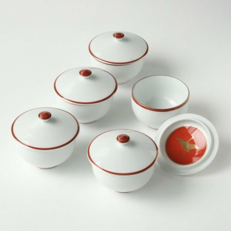 瑞鶴 お茶呑茶碗（桐箱入）〈5客〉 波佐見焼