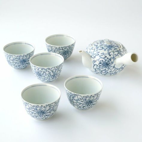 京唐草 茶器〈急須1個・お茶呑茶碗5客〉 瀬戸焼 | 京都 皿や鉢など和