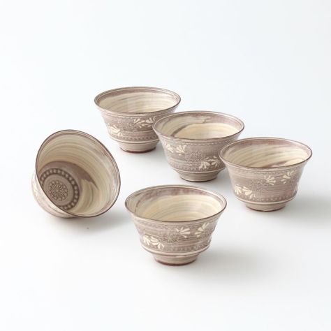 京三島お茶呑茶碗（桐箱入）〈5個〉 京焼・清水焼