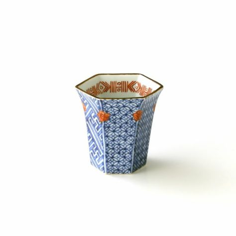 【おまとめSALE】【匠の伝承】晴れの酒器 染付小紋 六角ぐい呑〈1個〉 京焼・清水焼