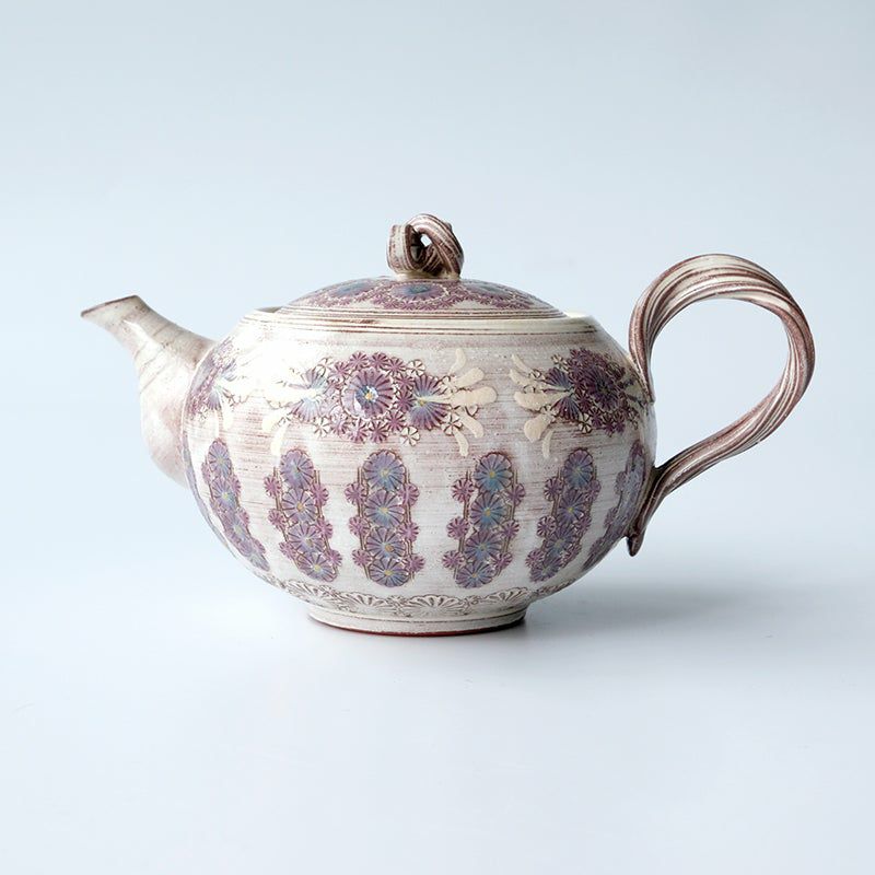 森里陶楽 紫彩花紋 teapot 小 京焼清水焼 新品未使用品 - 食器
