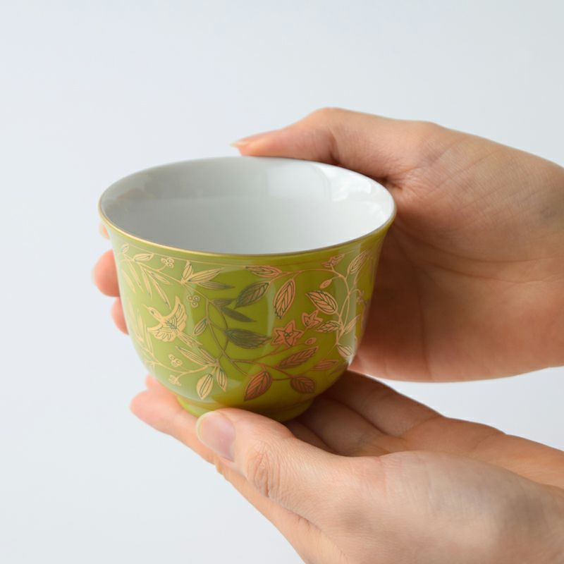 (511.Z206)*陶芸 湯呑 織部 茶道具 茶碗 水次 茶道具 抹茶茶碗 清水焼 織部椿 西川貞三郎商店 京焼 お茶碗
