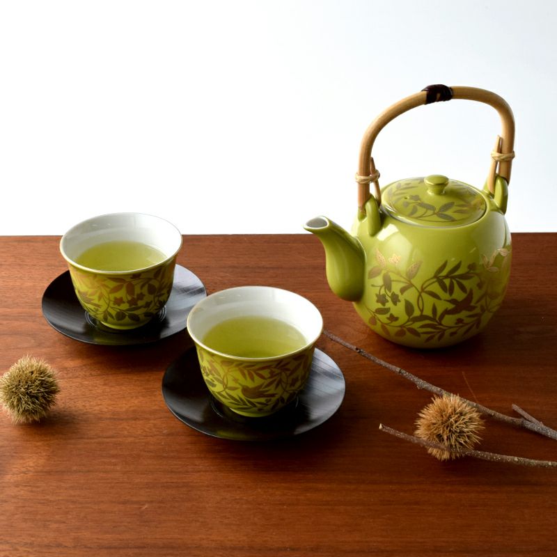 萌葱金彩　茶器〈石瓶１個・お茶呑茶碗５個〉　美濃焼