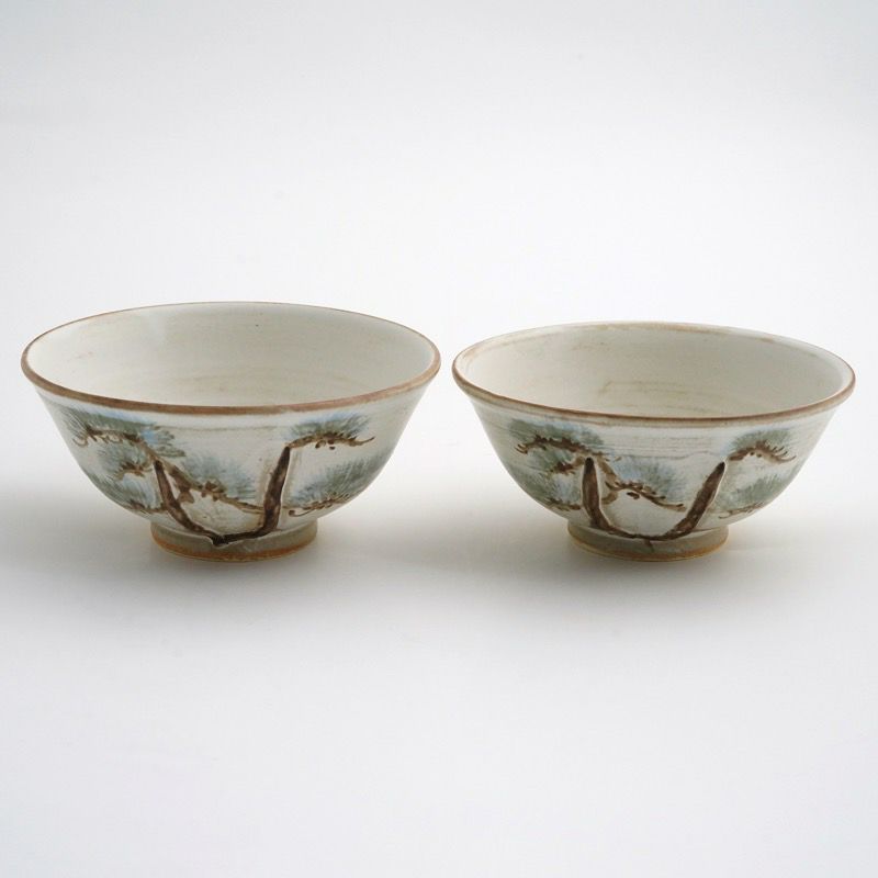 飯碗（茶碗） 【雲楽窯】青抹陶 双子松夫婦茶碗〈2個〉 |皿や鉢など和