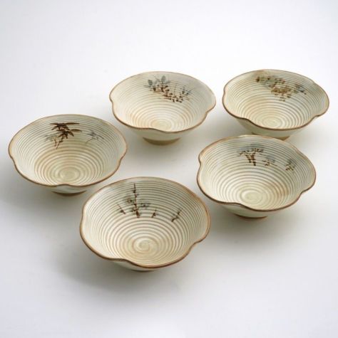 小鉢・取鉢（約9～14cm） 【雲楽窯】青抹陶 五草花小鉢〈5個〉 |皿や鉢