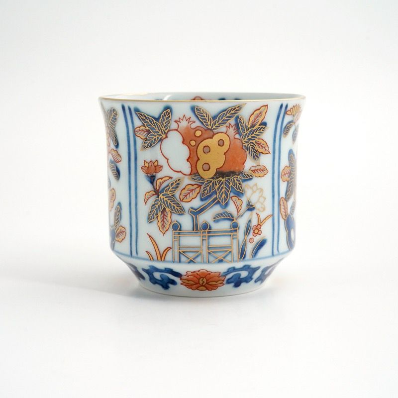 古伊万里金襴手花文 替茶器 象牙蓋 猪口 江戸時代後期 酒器にも