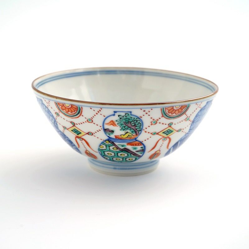 飯碗（茶碗） 【京焼・清水焼】色絵六瓢瓔珞飯茶碗（大）〈1個〉 |皿や 