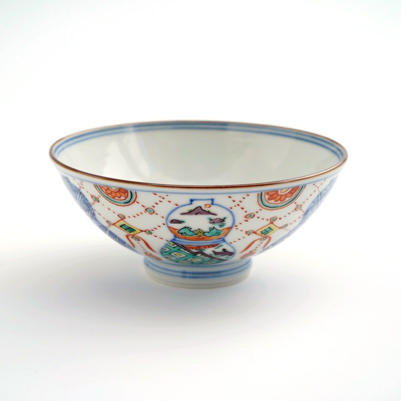 京焼・清水焼（京都府） 【京焼・清水焼】色絵六瓢瓔珞飯茶碗（小）〈1 