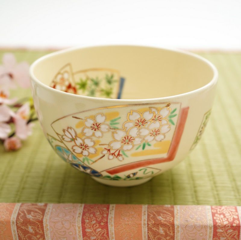 抹茶碗 【京焼・清水焼】扇面四季草花 抹茶碗〈1個〉 |皿や鉢など和 