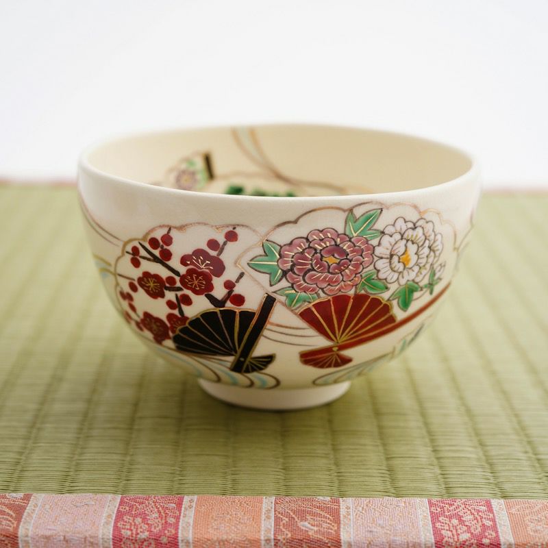 抹茶碗 【京焼・清水焼】扇四季草花 抹茶碗〈1個〉 |皿や鉢など和食器 