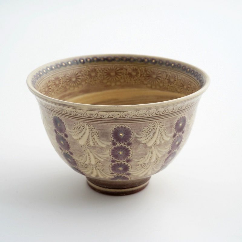 紫三嶋紫彩華紋抹茶茶碗 茶道具 嗜み 