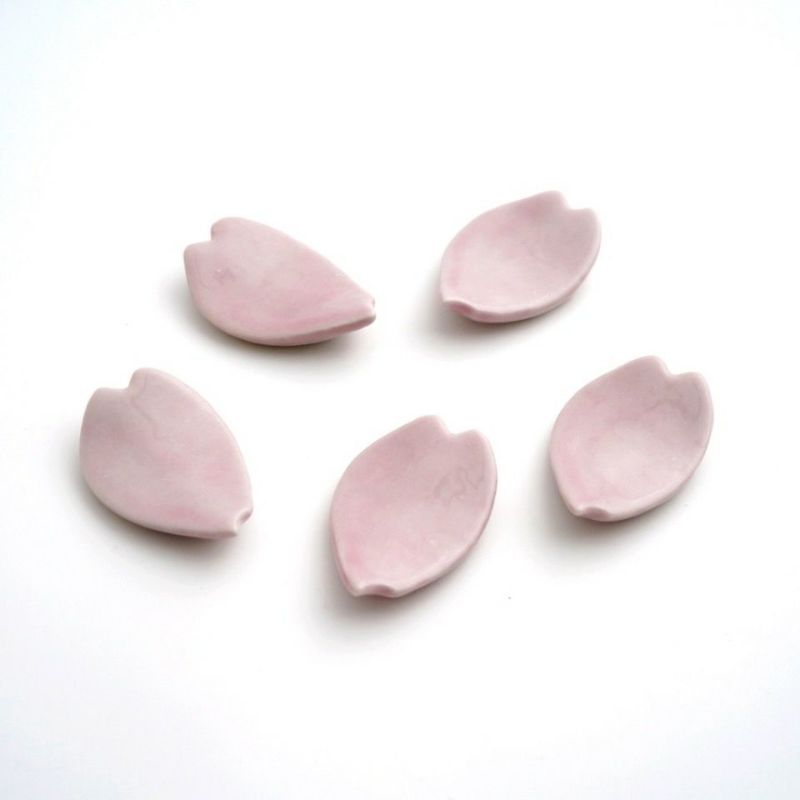 京焼・清水焼 箸置き 【京焼・清水焼】ピンク桜 花びら形箸置〈5