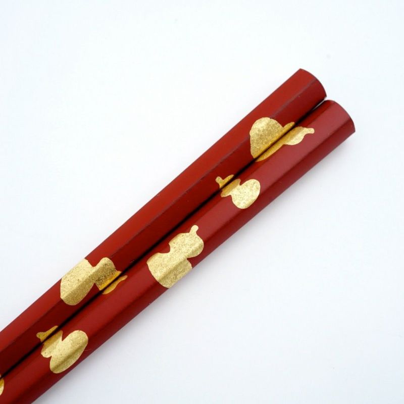 越前塗（福井県） 【えちぜん箸】六角金箔六瓢 洗朱〈1膳〉 |皿や鉢