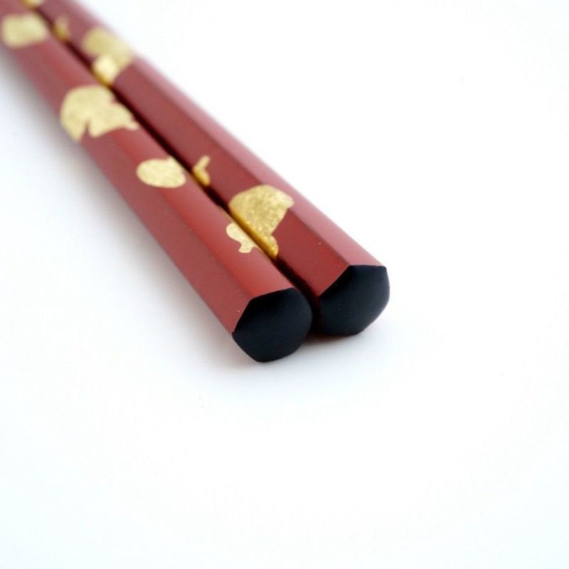 越前塗（福井県） 【えちぜん箸】六角金箔六瓢 洗朱〈1膳〉 |皿や鉢