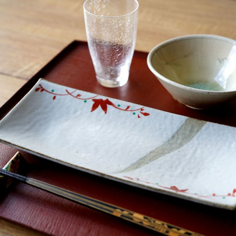 瀬戸焼（愛知県） 【瀬戸焼】粉引赤絵 長角皿〈1枚〉 |皿や鉢など和