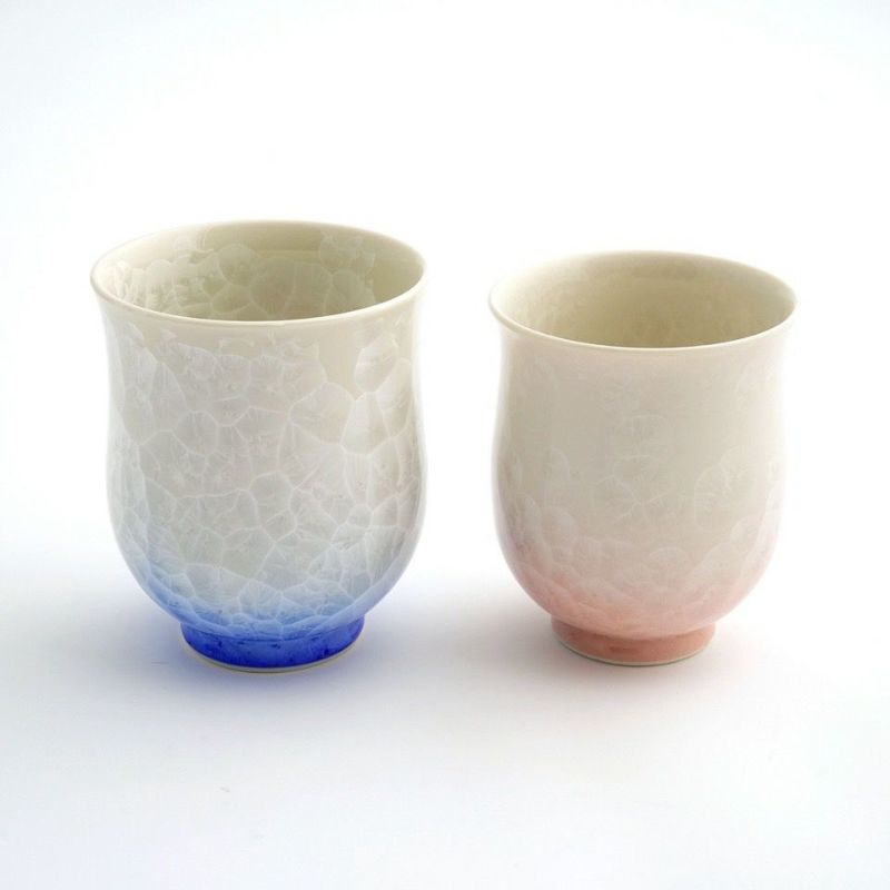 花結晶 【京焼・清水焼】花結晶 組湯呑（白地青赤）〈2個〉 |皿や鉢