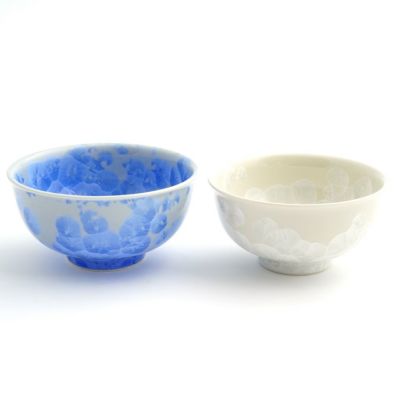 【京焼・清水焼】花結晶 組茶碗（青・白）〈2個〉