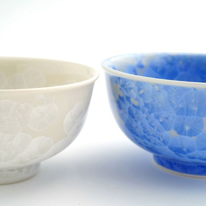 花結晶 【京焼・清水焼】花結晶 組茶碗（青・白）〈2個〉 |皿や