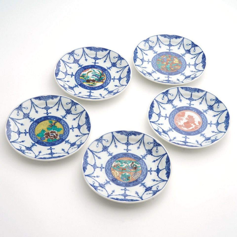 九谷焼 伝統柄 【九谷焼】時代絵 5.2号皿揃〈5枚〉 |皿や鉢など和食器 