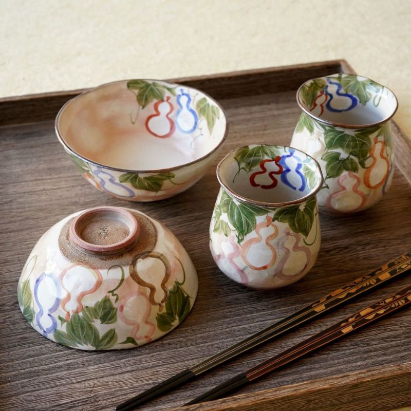 節約 作家物 京焼 清水焼 平安京泉 瓢 瓢箪図 鉢 どんぶり 器 3点