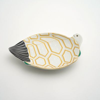 有田焼・伊万里焼（佐賀県） 【有田焼】アイボリー錦鶴 扇面向付〈1枚