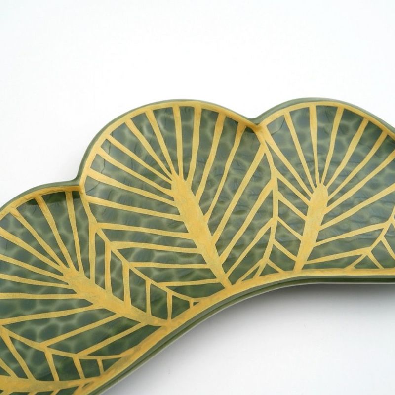 有田焼・伊万里焼（佐賀県） 【有田焼 幸楽窯】錦茶緑金松葉形 前菜皿