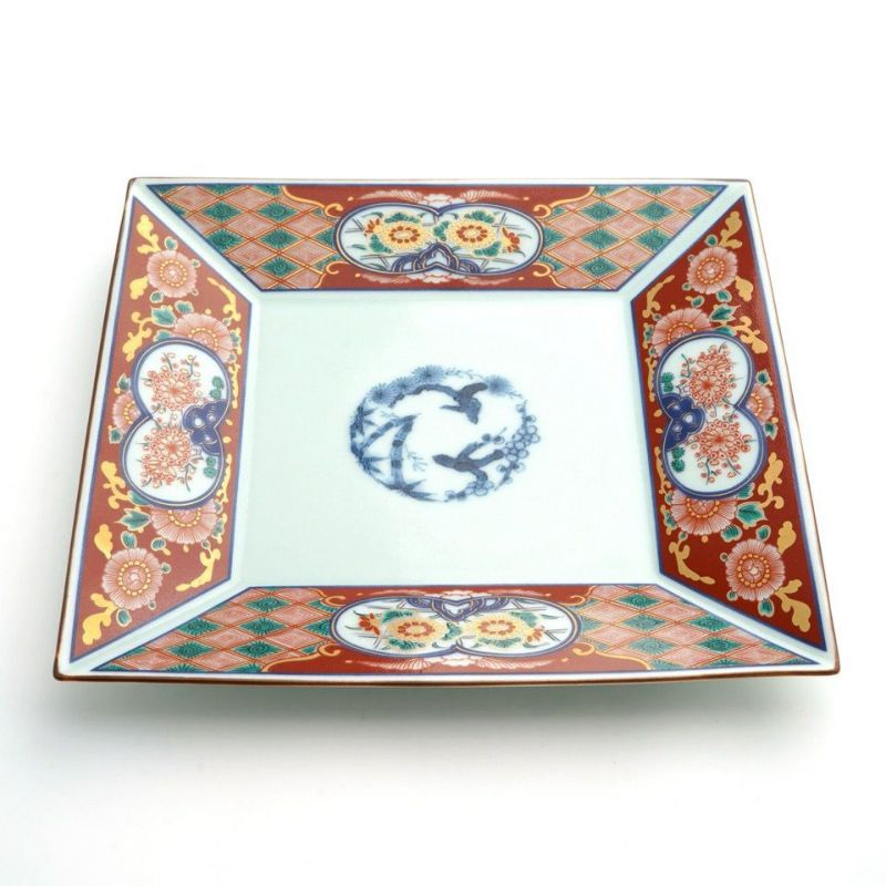 波佐見焼・三川内焼（長崎県） 【波佐見焼】木甲赤濃松竹梅 正角盛皿