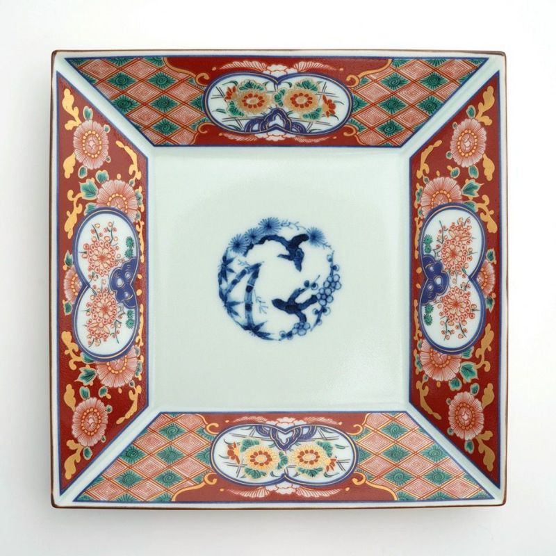 波佐見焼・三川内焼（長崎県） 【波佐見焼】木甲赤濃松竹梅 正角盛皿