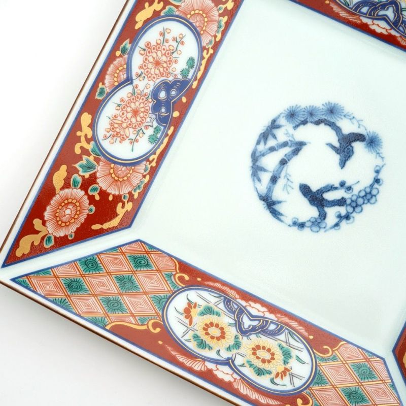 波佐見焼・三川内焼（長崎県） 【波佐見焼】木甲赤濃松竹梅 正角盛皿