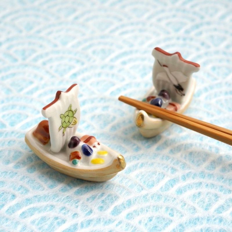 京焼・清水焼（京都府） 【京焼・清水焼】鶴亀宝船 ペア箸置〈2個