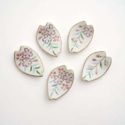 京焼・清水焼 箸置き 【京焼・清水焼】ピンク桜 凹み形箸置〈5個