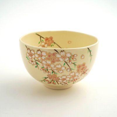 平安裕起 抹茶碗 清水焼 木瓜五草花 竹梅牡丹菊蘭 茶道具 6R0974お7 