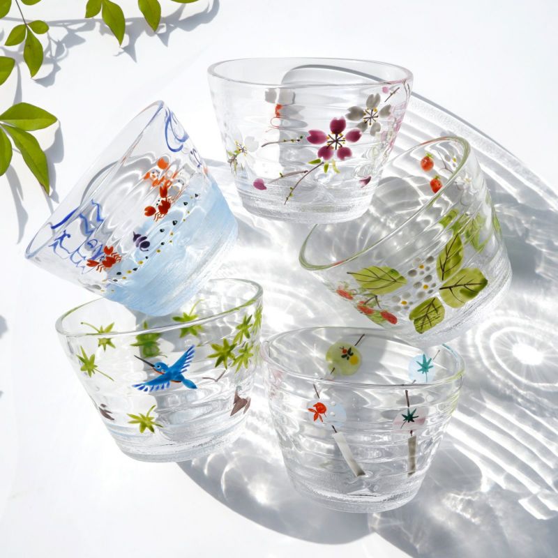 京の色絵ガラス 【京絵付け】京の色絵ガラス そば猪口 桜〈1個〉 |皿や