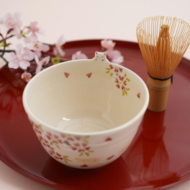 京焼・清水焼（京都府） 【京焼・清水焼】桜ねこ 抹茶碗〈1個〉 |皿や