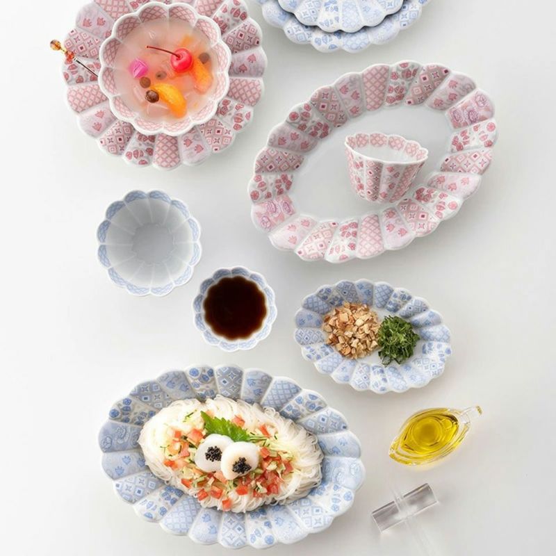   花柄 波形皿 プレート 14cm ノルディックフラワー 磁器 美濃焼 日本製 同色5枚