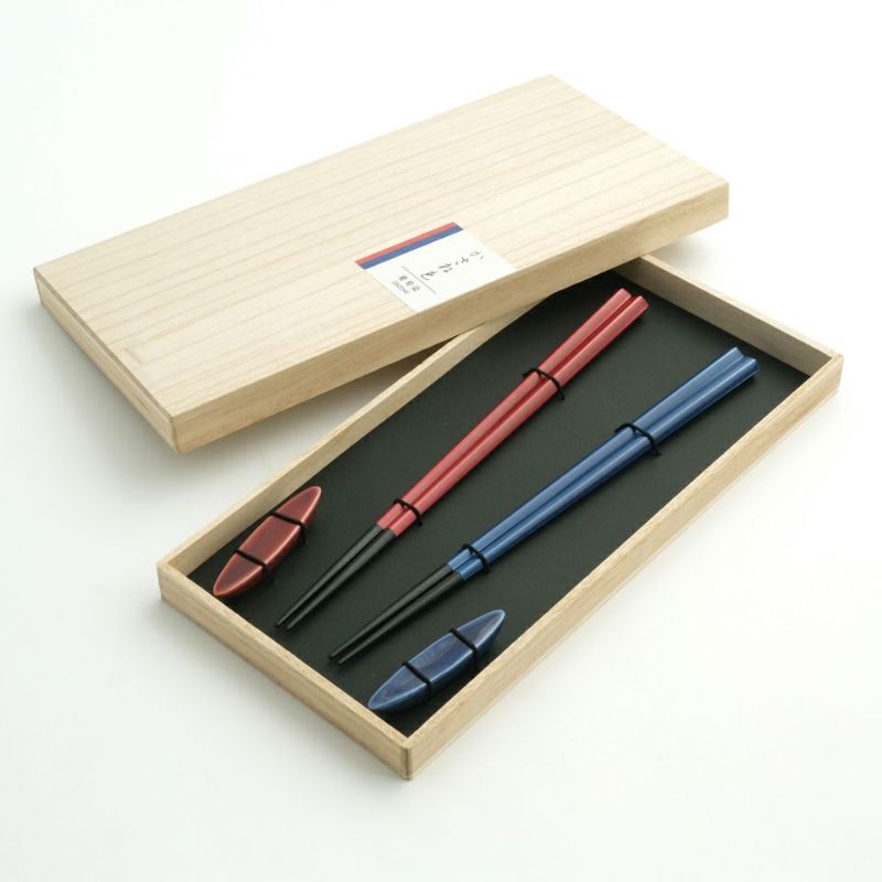 シリーズ以外・その他 かさね色 箸・箸置セット 葡萄染（桐箱入）〈各2