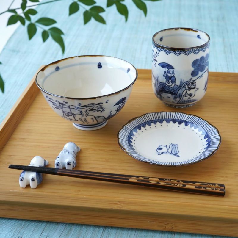 笠原染付茶碗　保存箱　ＭＡ41 Antique Sam's Collection 染付手描き煎茶茶碗