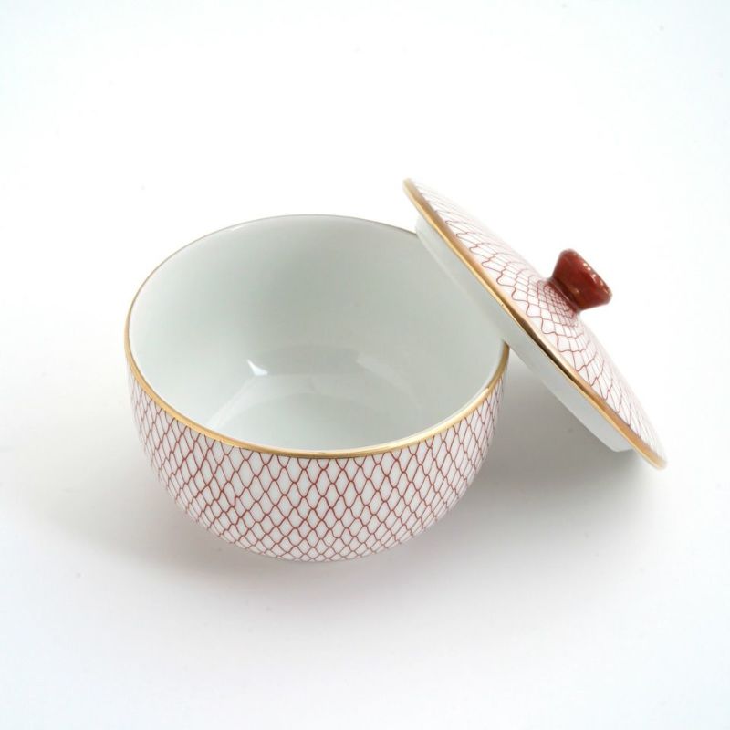 九谷焼 伝統柄 【九谷焼】蓋付汲出揃・赤網〈5客〉 |皿や鉢など和食器