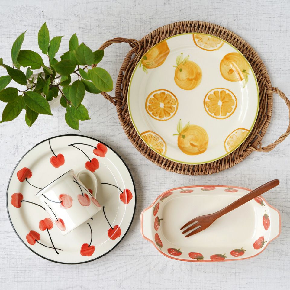 フルーツ柄のうつわ 【萬古焼】オレンジ モーニングプレート〈1個